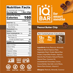 IQBAR vista cercana de ingredientes y tabla nutricional para elección informada