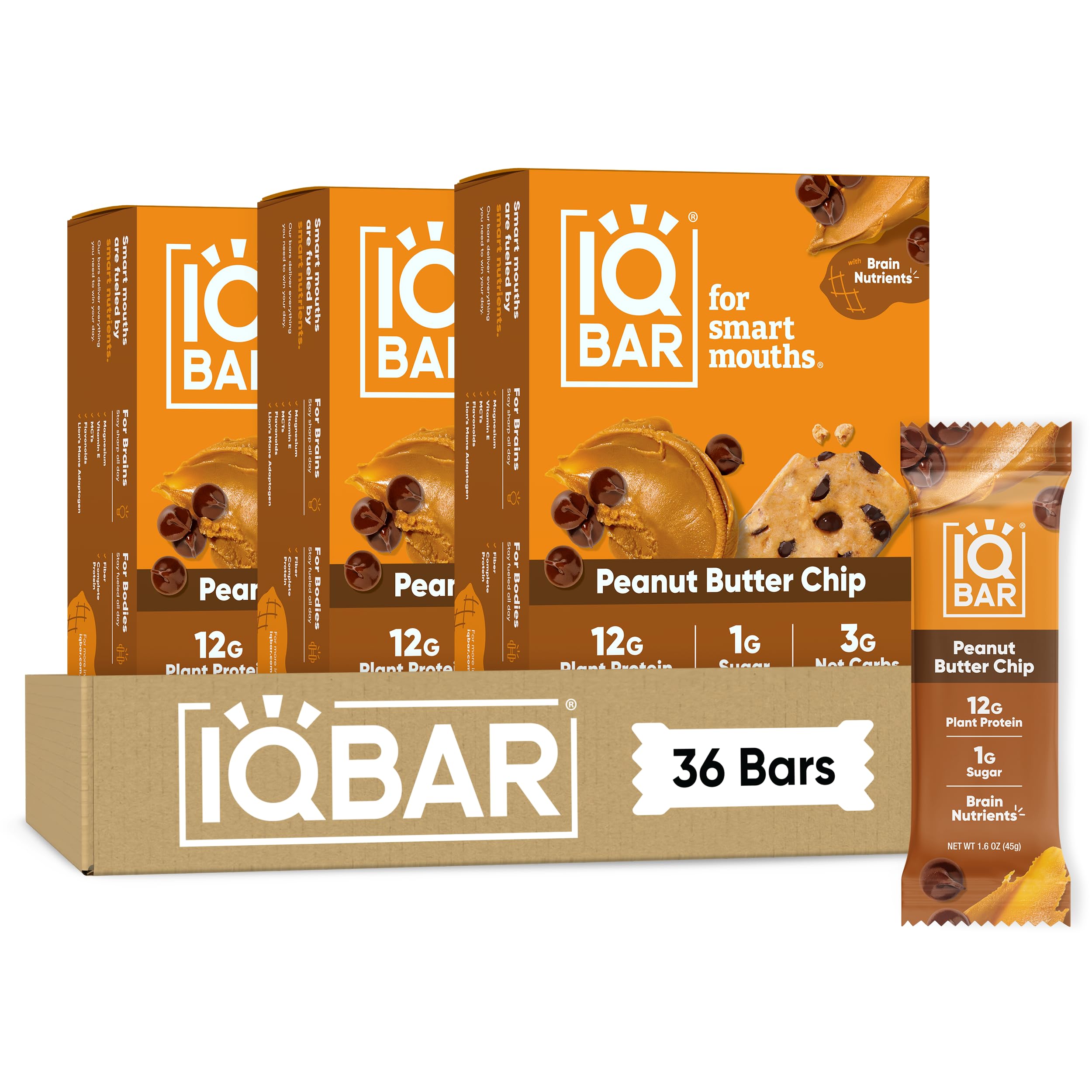 IQBAR empaque frontal Peanut Butter Chip mostrando certificación Clean Label