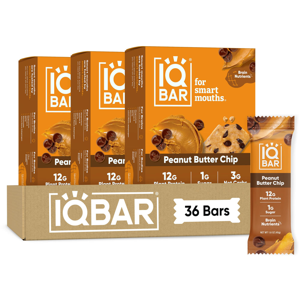 IQBAR empaque frontal Peanut Butter Chip mostrando certificación Clean Label