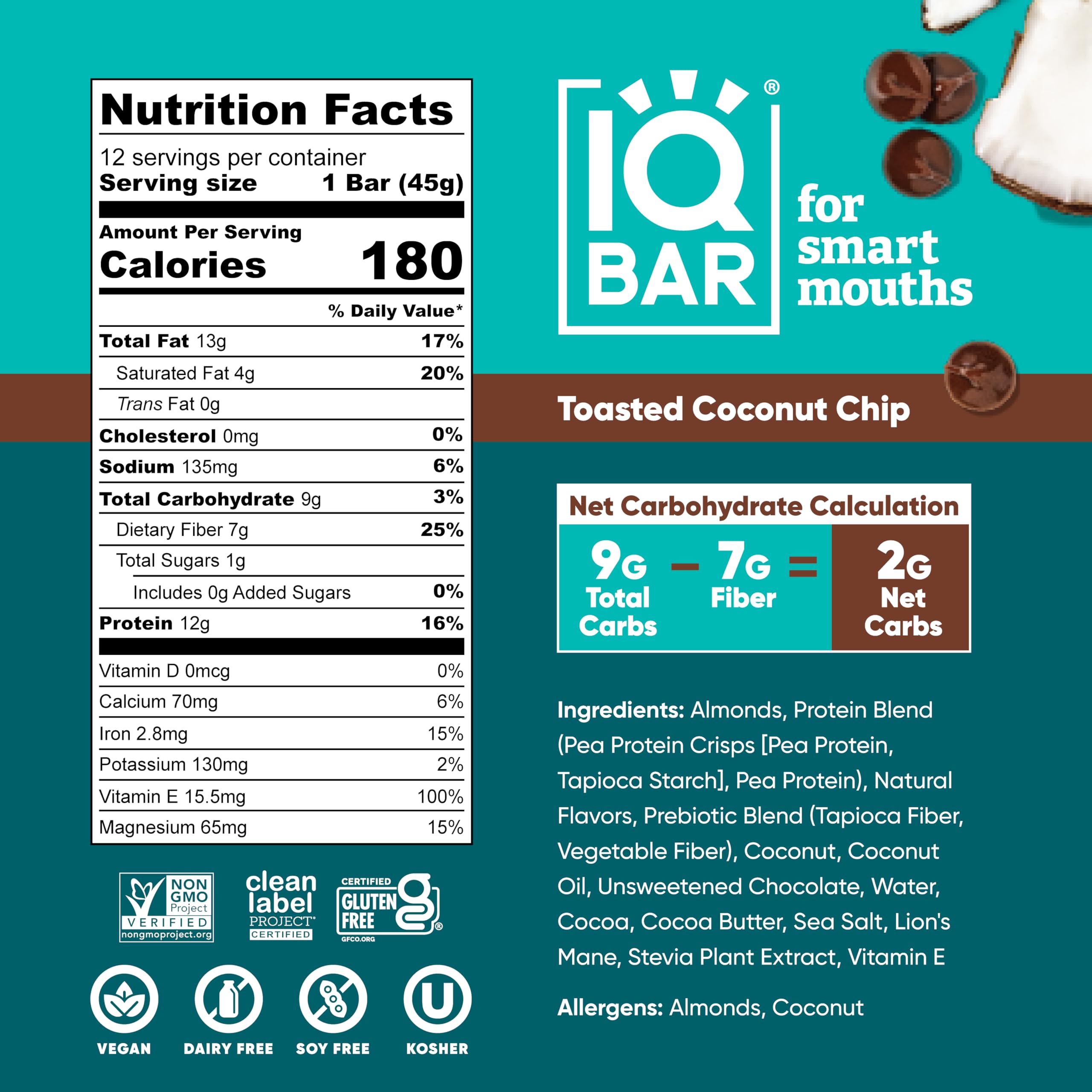 IQBAR etiqueta nutricional legible con macros bajos en azúcares y alto en fibra