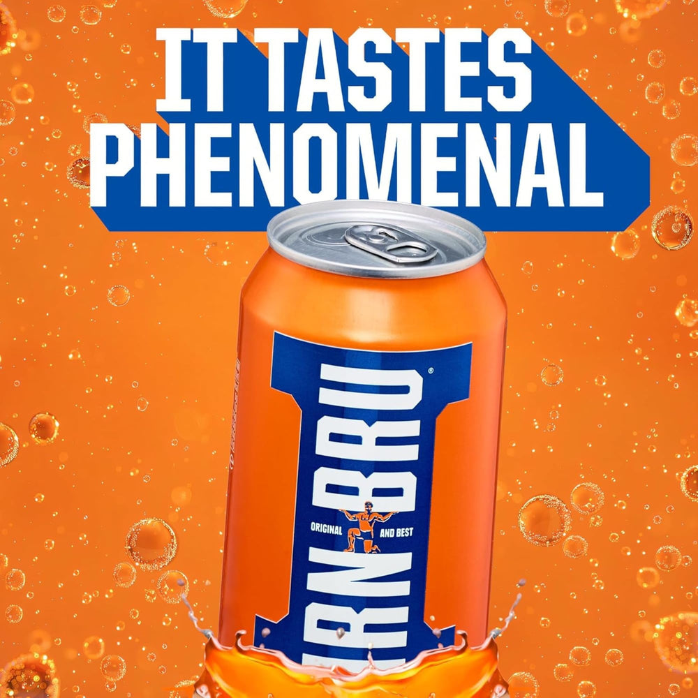 IRN-BRU etiqueta primer plano resaltando receta y tradición