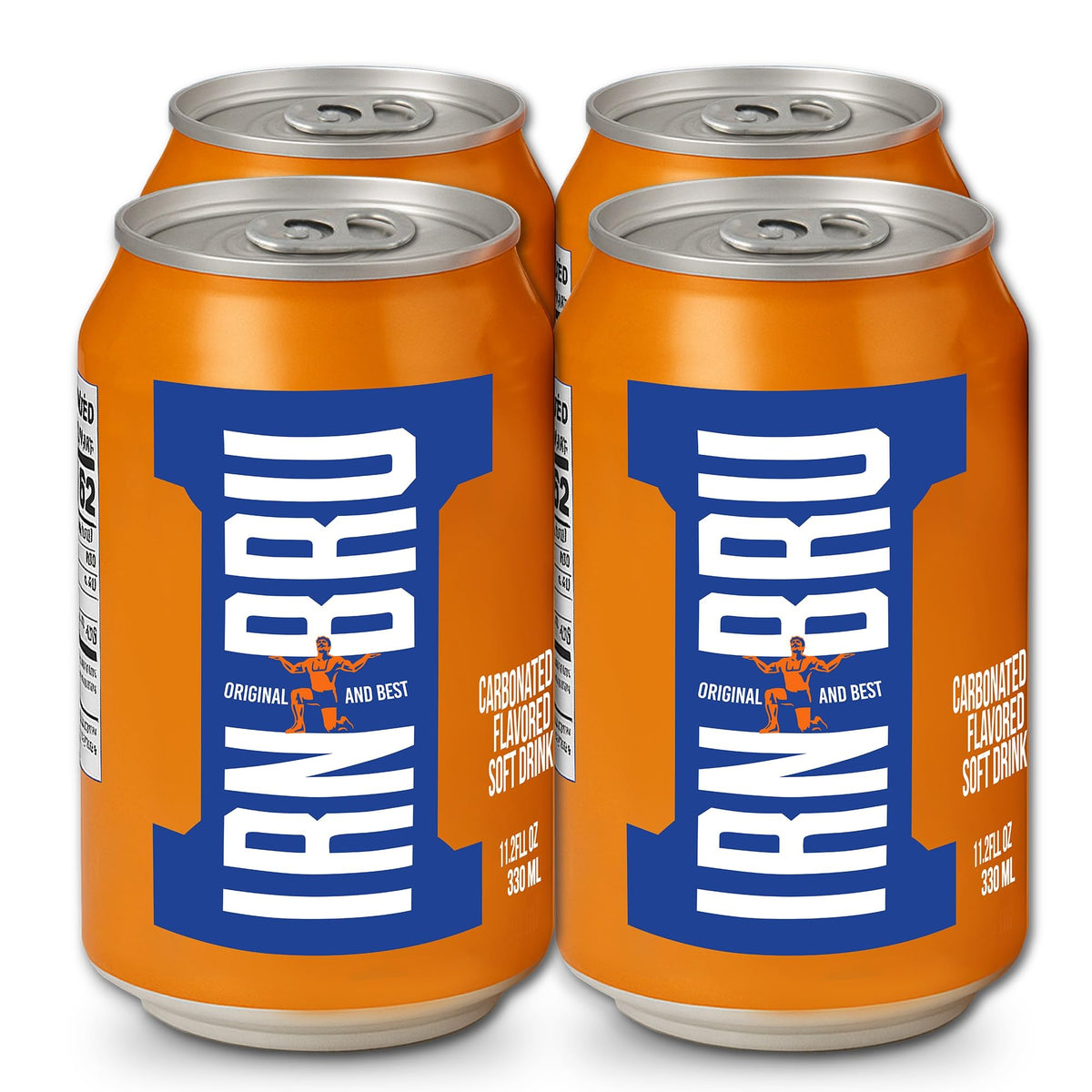 IRN-BRU lata frontal mostrando diseño y reconocimiento de marca