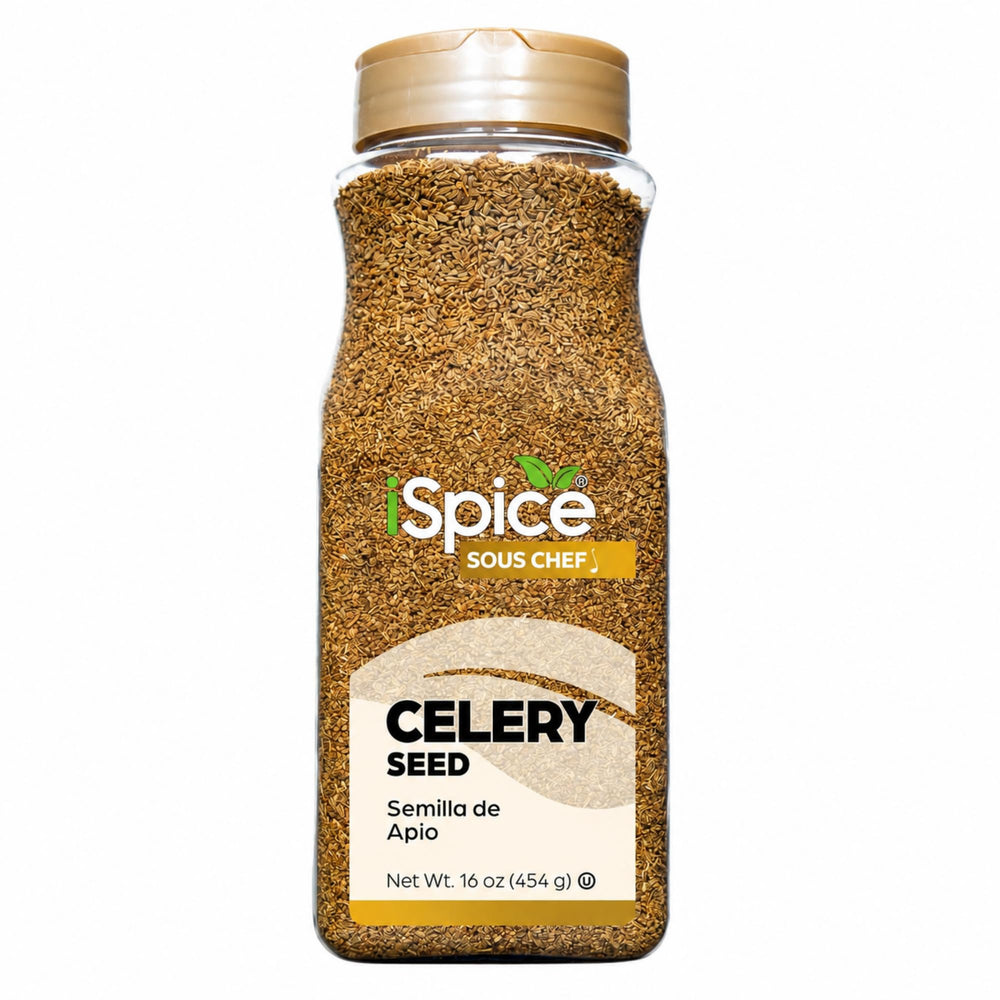 iSpice frasco frontal con semillas enteras de apio, conserva aroma
