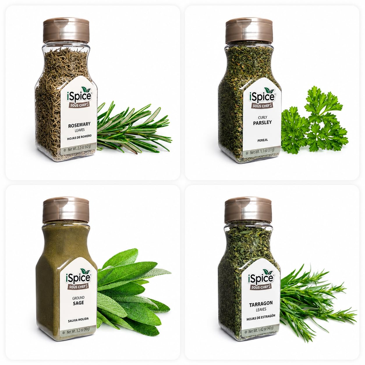 iSpice selección de polvos y hierbas demostrando variedad de sabores