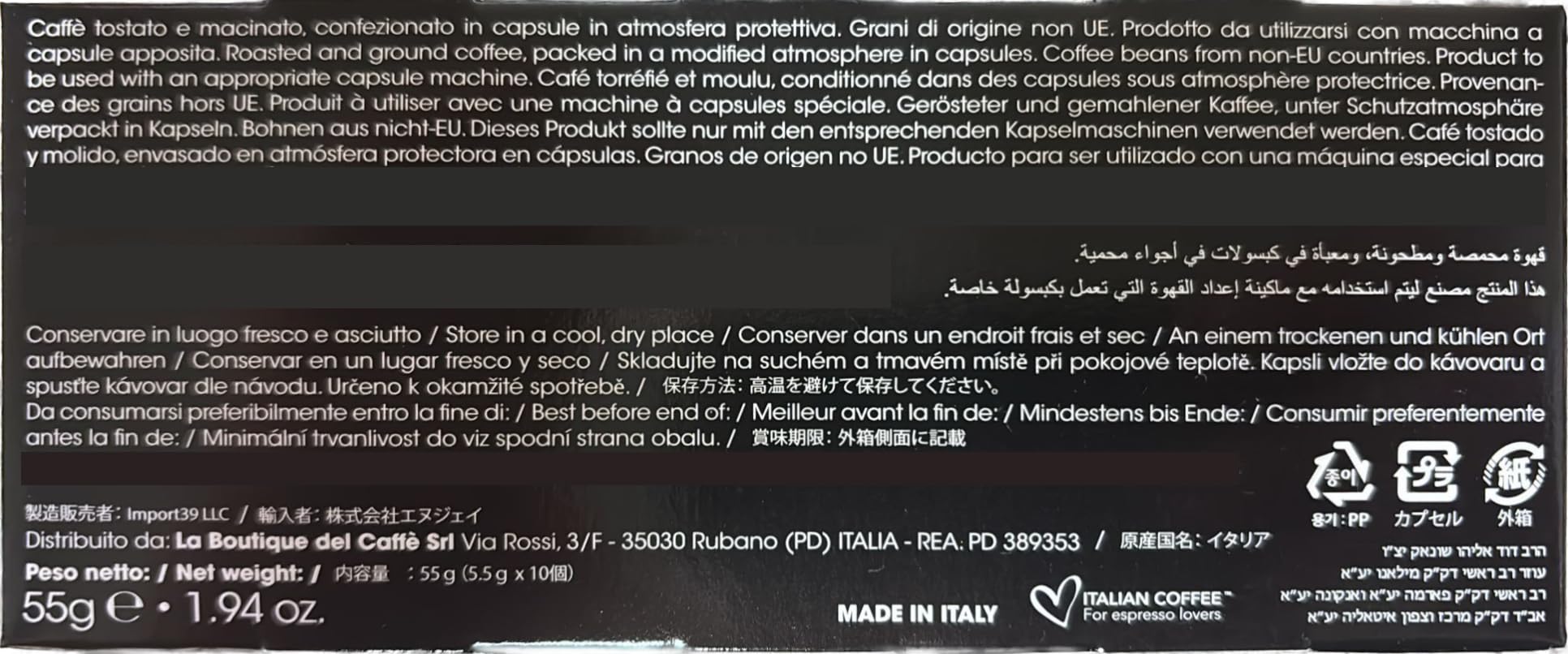 Italian Coffee Pods etiqueta 'made in Italy', origen italiano y calidad