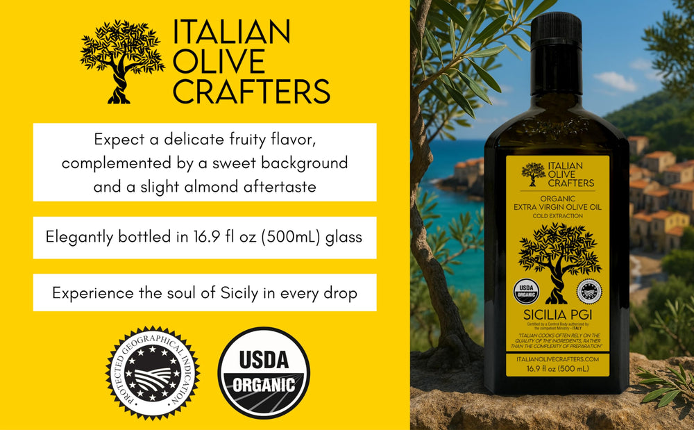 Italian Olive Crafters botella junto a regla para mostrar capacidad 500 ml
