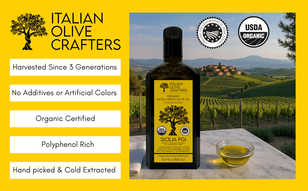Italian Olive Crafters recolección manual de aceitunas en Sicilia, origen auténtico