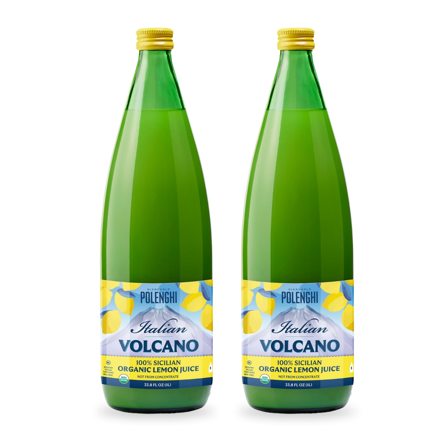 Italian Volcano botella frontal mostrando el zumo y ventaja de práctico
