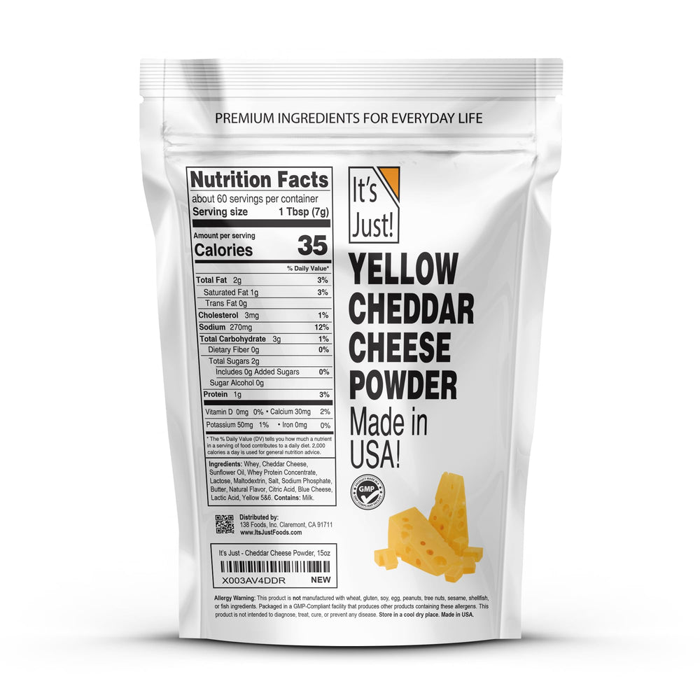 It's Just! polvo cheddar textura cercana, apariencia seca y fácil disolución