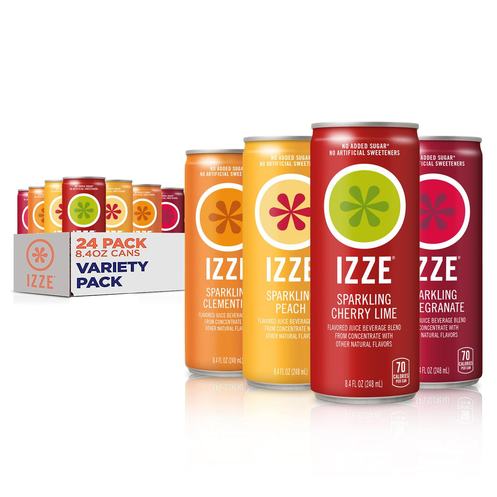IZZE pack frontal Sunset mostrando las 24 latas y variedad, perfecto para compartir