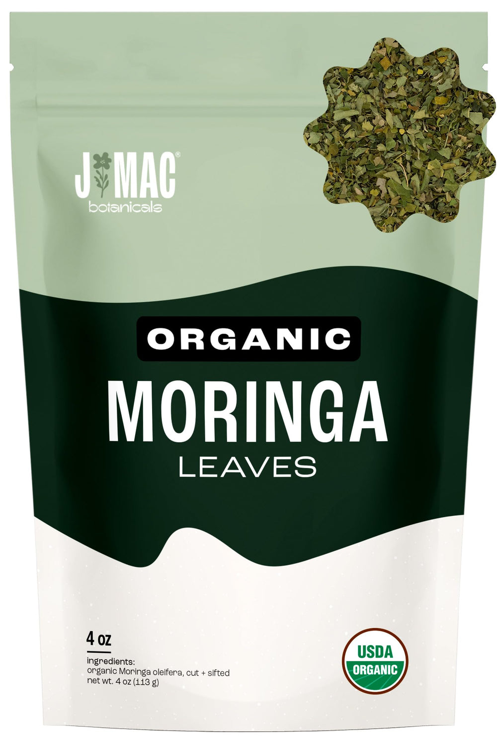 J MAC BOTANICALS frente del paquete muestra resellado y frescura