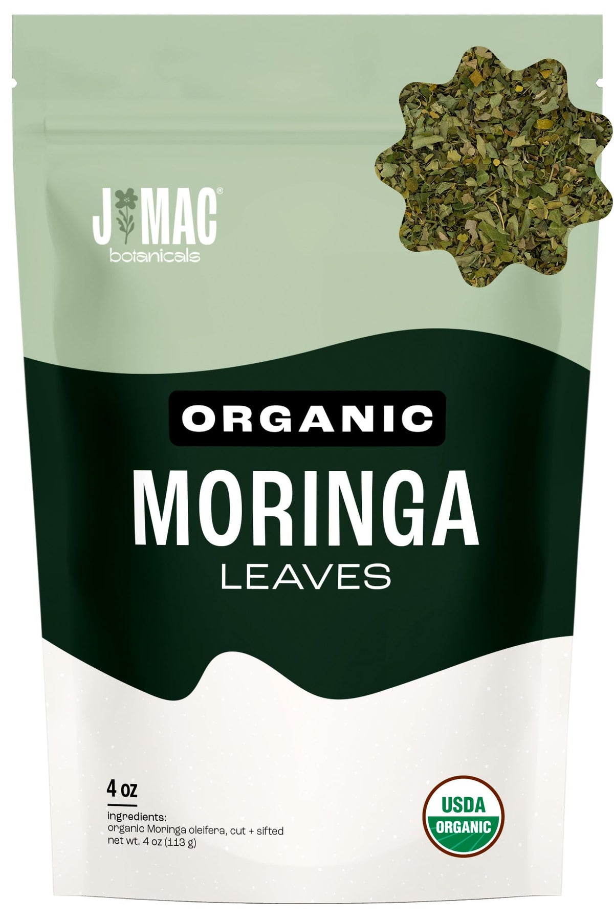 J MAC BOTANICALS frente del paquete muestra resellado y frescura
