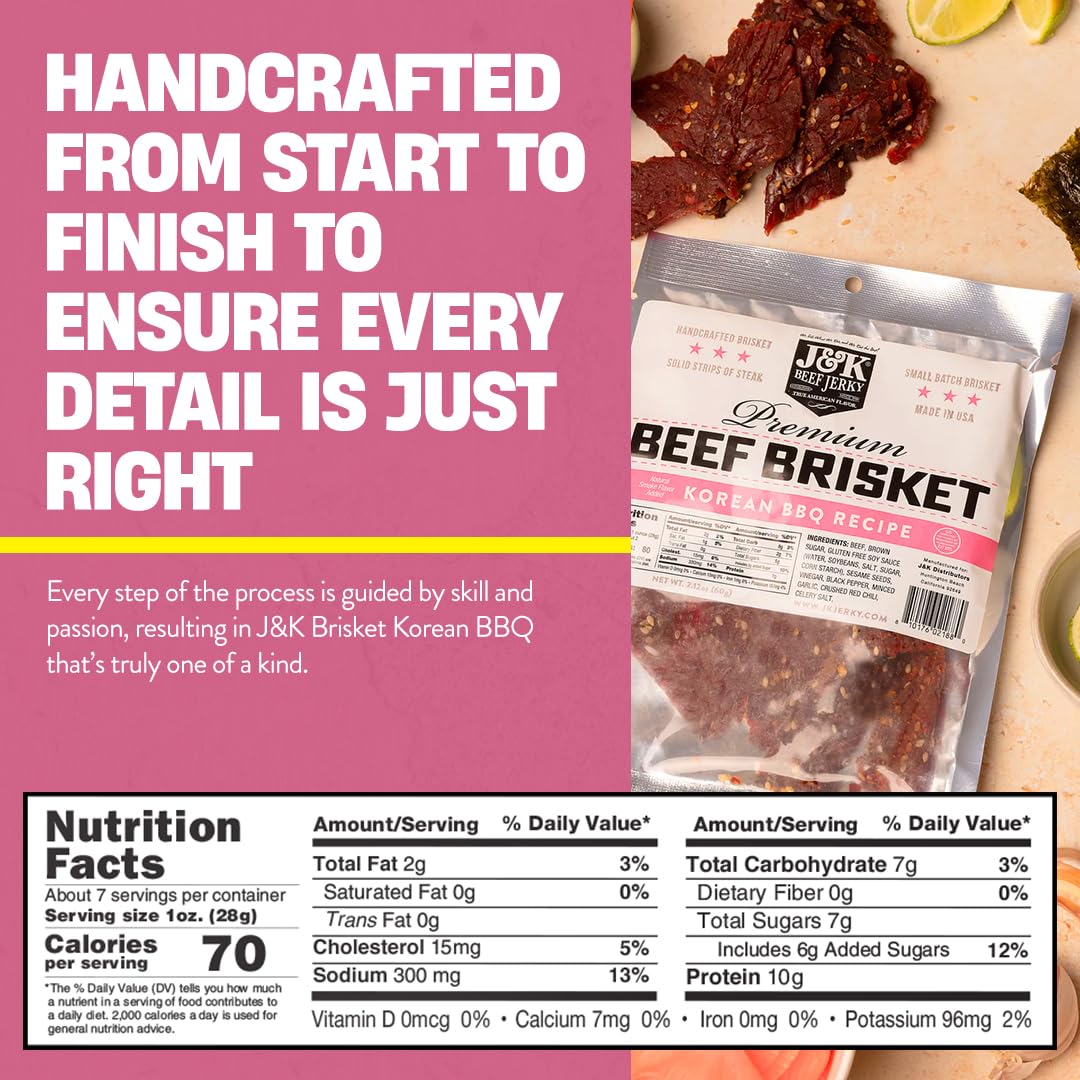 J&K Beef Jerky etiqueta con ingredientes marinado estilo Korean BBQ