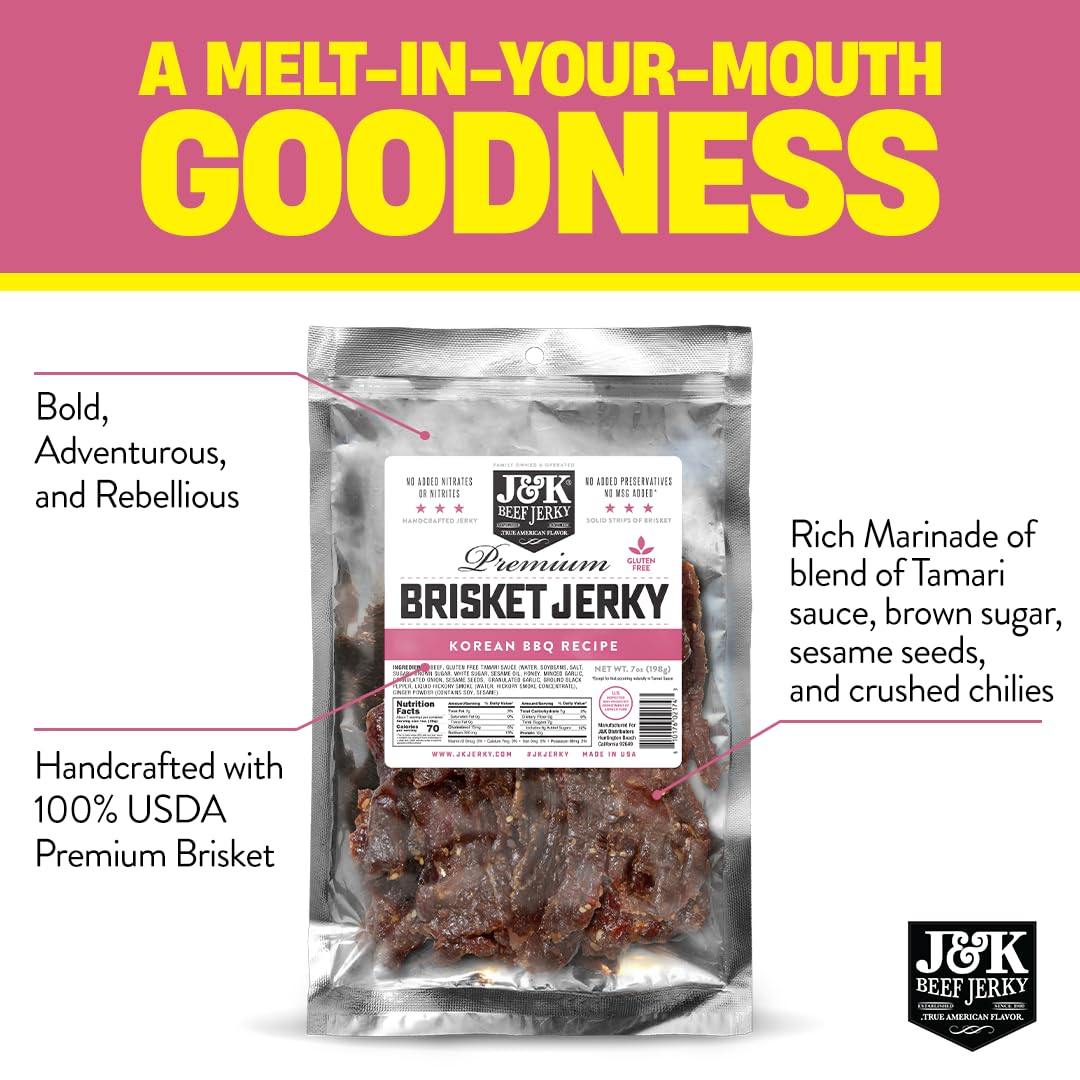 J&K Beef Jerky textura tierna de brisket visible en primer plano