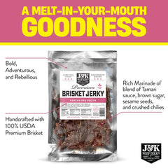 J&K Beef Jerky textura tierna de brisket visible en primer plano