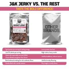J&K Beef Jerky tiras en mano listo para consumir con proteína