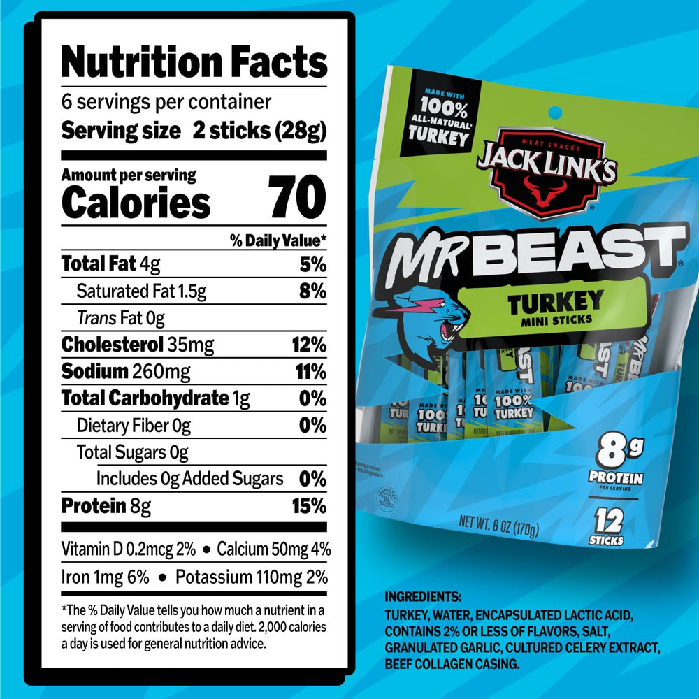 Jack Link's MrBeast caja abierta con 12 palitos listos para llevar