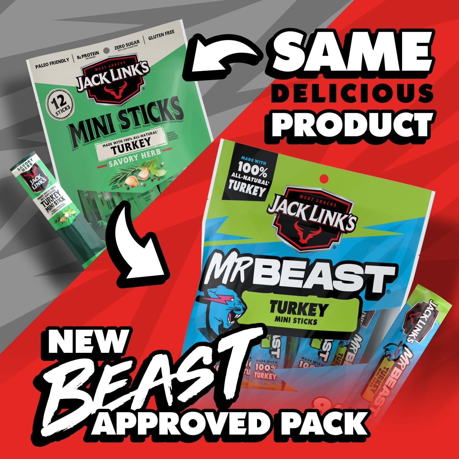 Jack Link's MrBeast textura del palito de pavo real, sabor natural