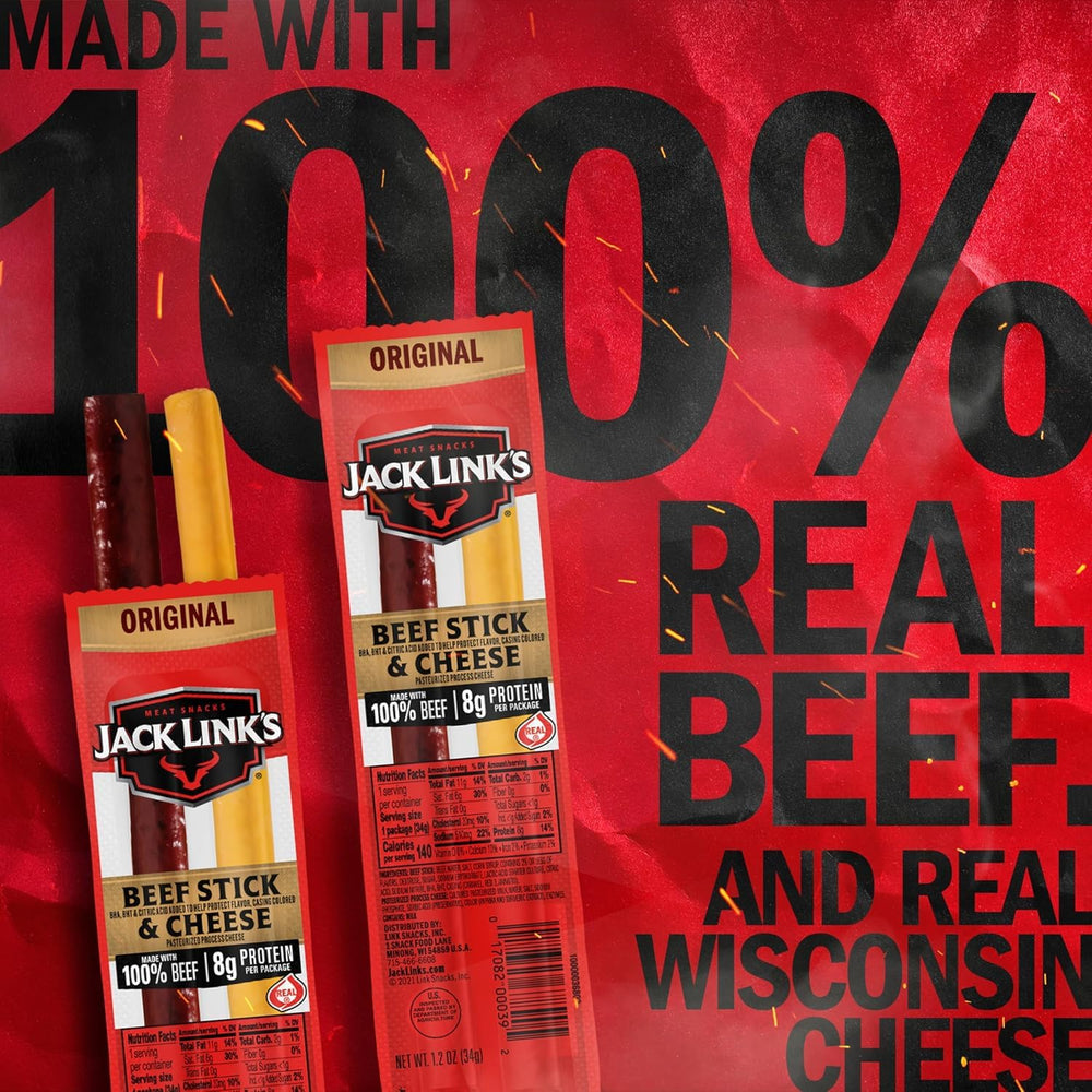 Jack Link's paquete abierto con beef y cheese sticks listos para comer