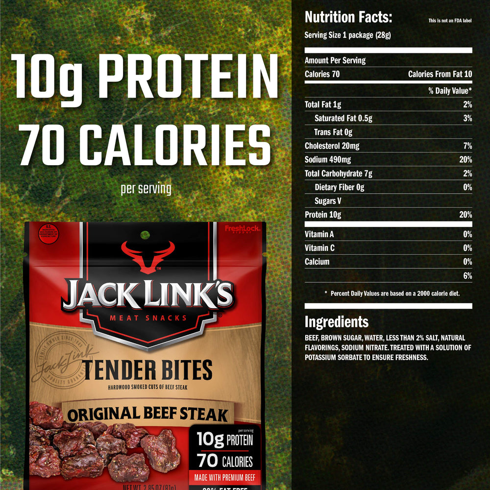 Jack Link’s etiqueta nutricional visible con proteína por porción