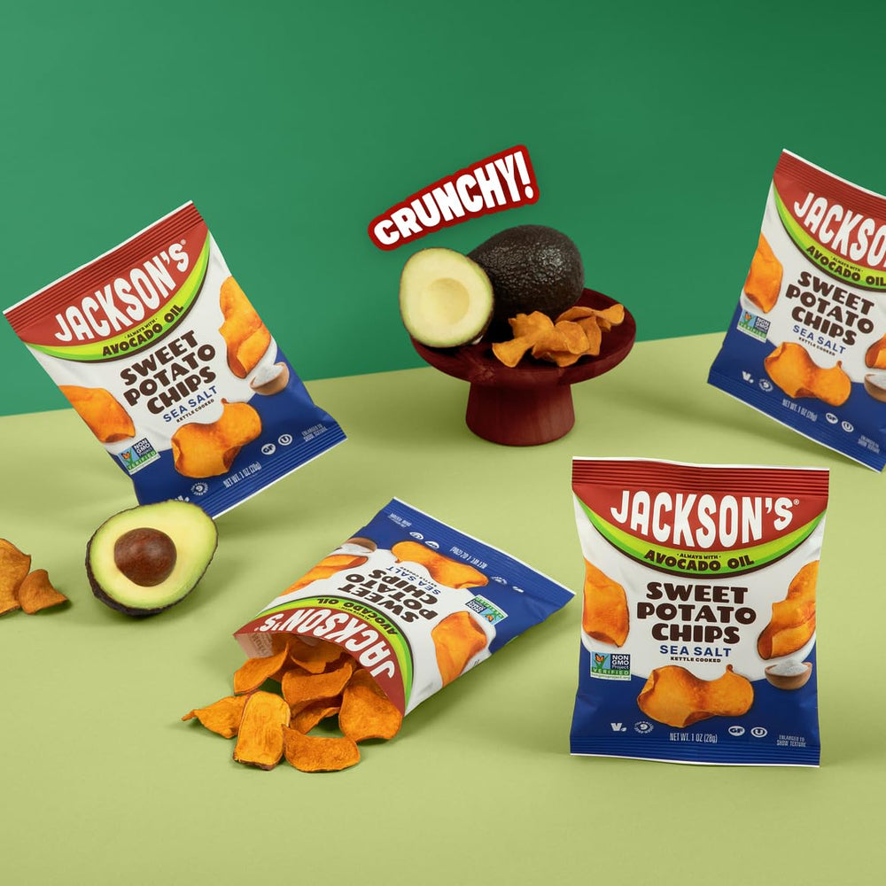 Jackson's etiqueta de ingredientes mostrando batata y aceite de aguacate saludables