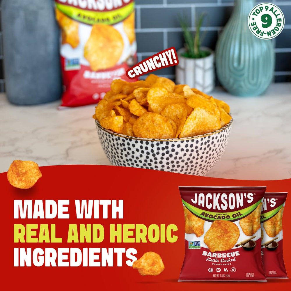 Jackson's paquete abierto con chips visibles ofreciendo frescura inmediata