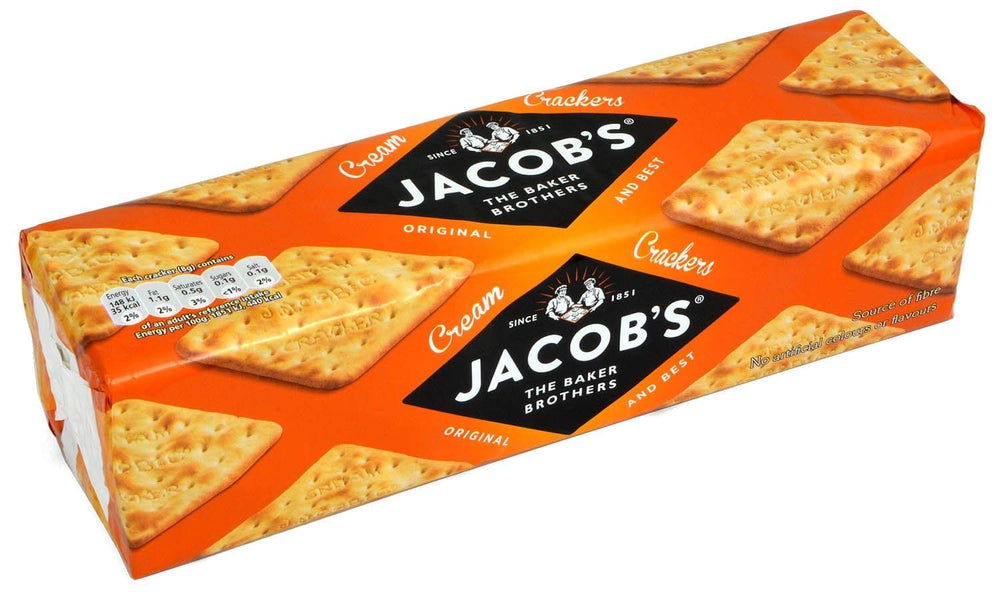 Jacob's imagen frontal del paquete mostrando galletas crujientes lista para acompañar