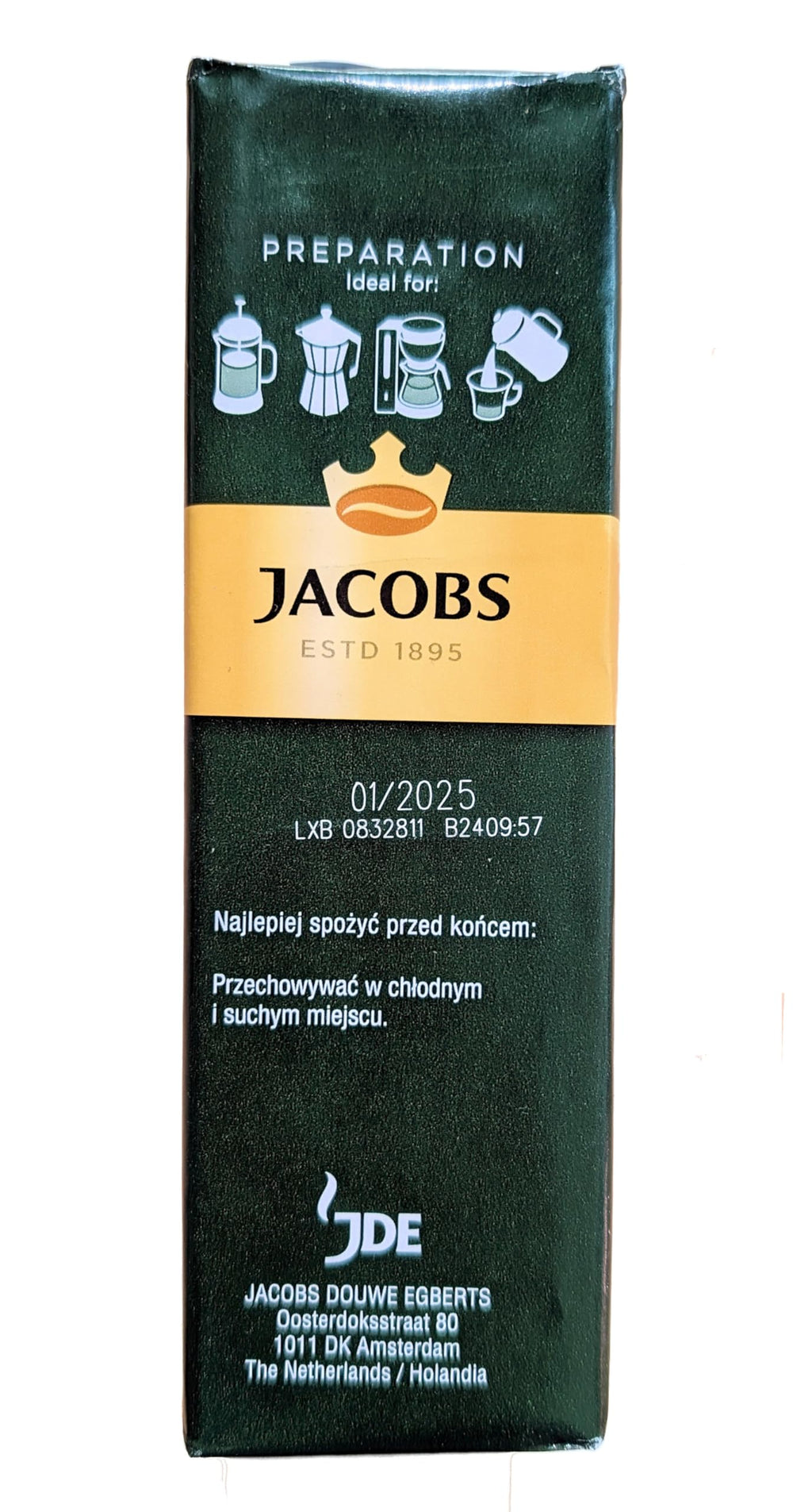 Jacobs Kronung etiqueta y origen mostrando información y calidad Jacobs