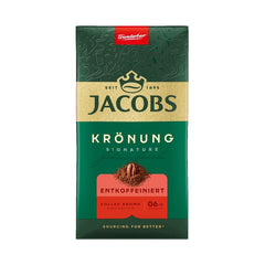 Jacobs Kronung descafeinado frente del envase mostrando diseño y peso 500 g