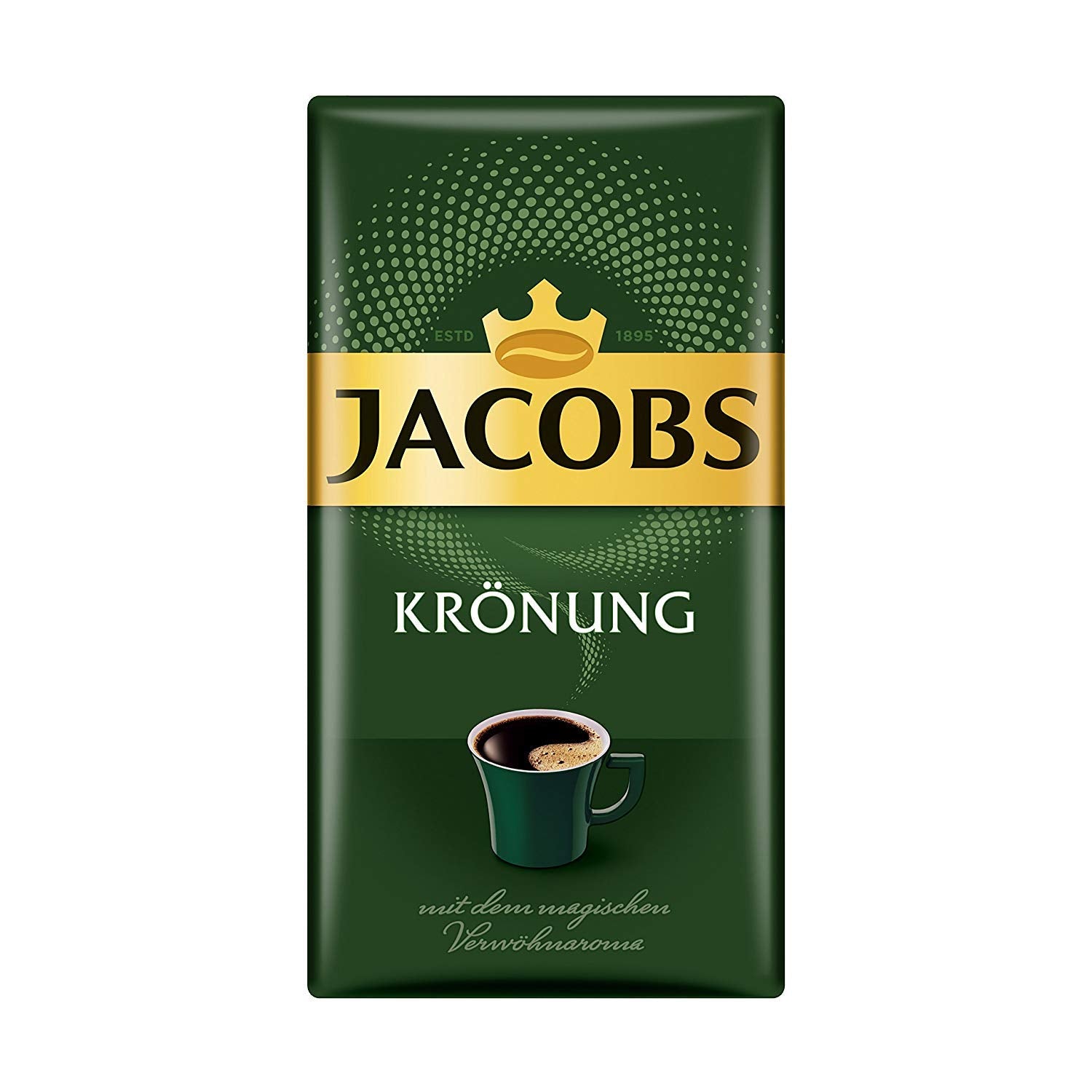 Jacobs Kronung frente del paquete mostrando presentación y conveniencia
