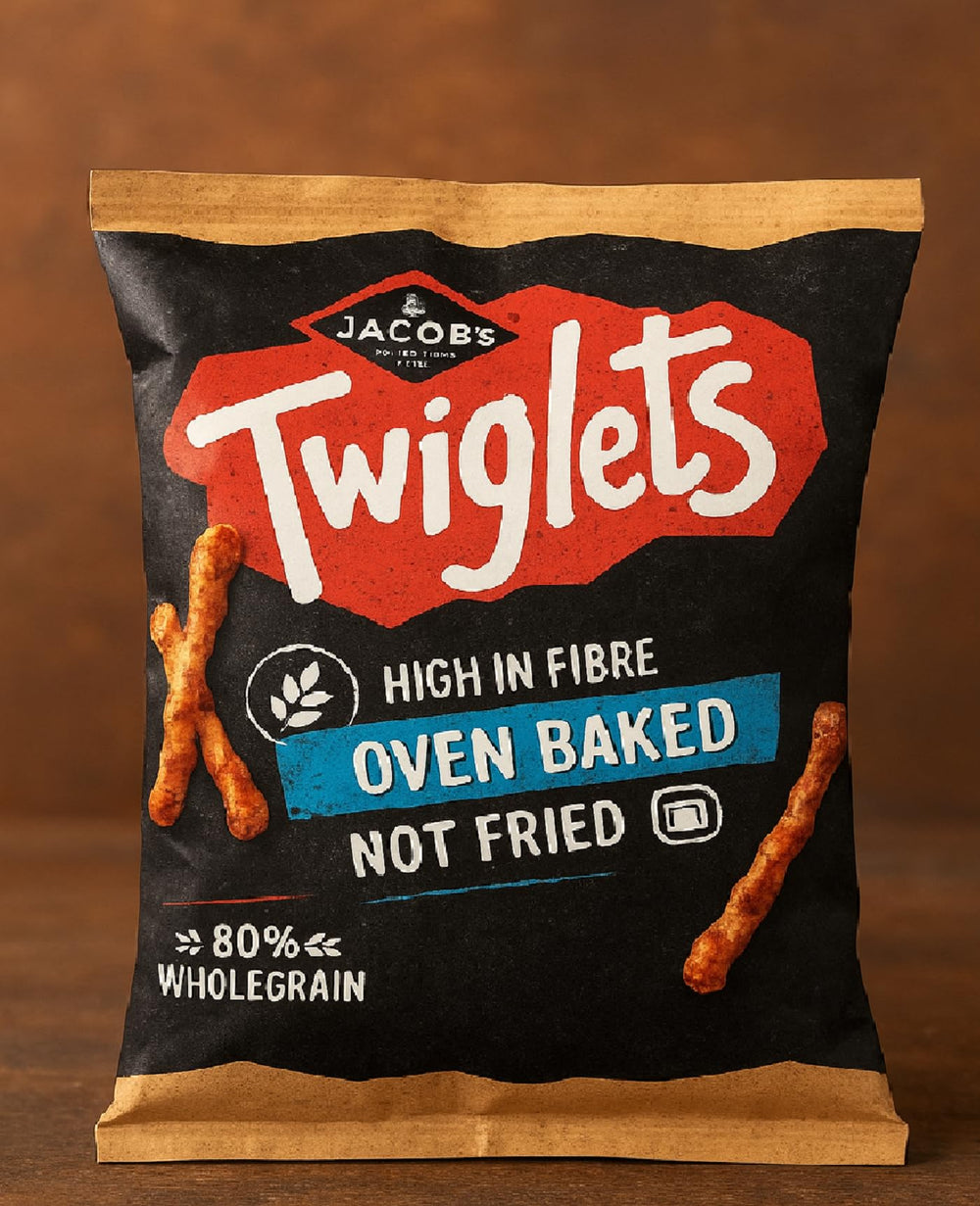Jacobs Twiglets etiqueta que indica receta y origen del Reino Unido