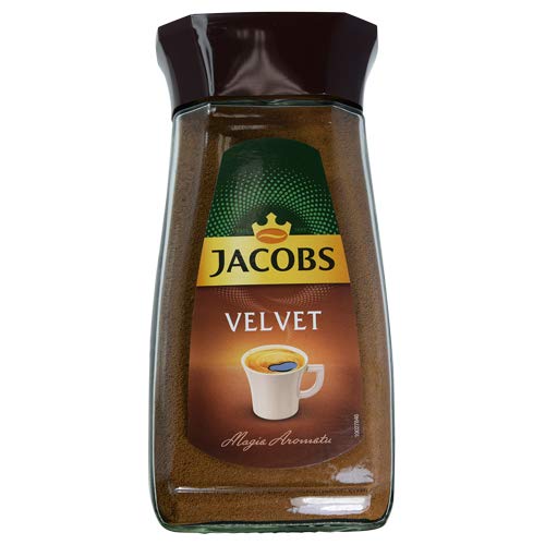 Jacobs Velvet frasco frontal mostrando etiqueta y cantidad 200 g, ideal para despensa