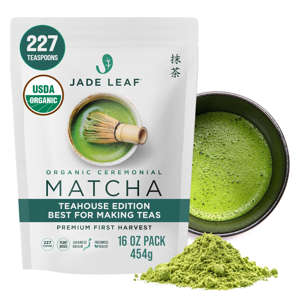 Jade Leaf Matcha vista frontal del pouch mostrando marca y tamaño 454 g