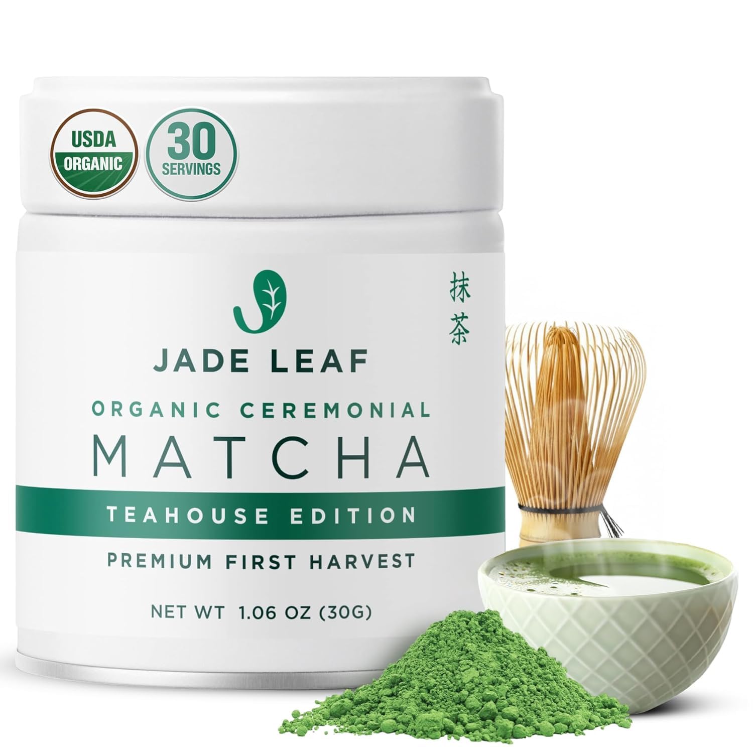 Jade Leaf lata frontal mostrando diseño y frescura del matcha
