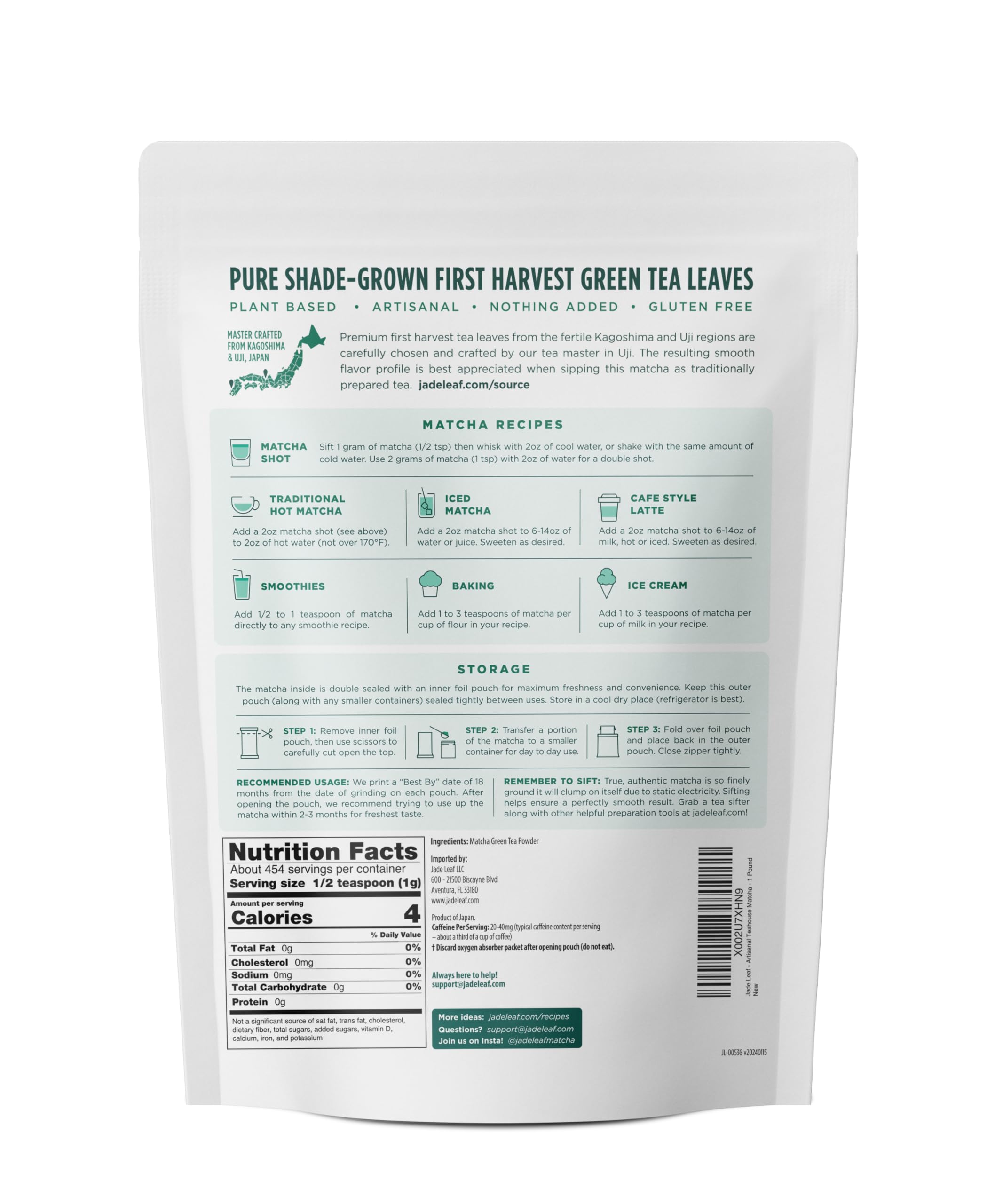 Jade Leaf primer plano de la textura fina del polvo que facilita disolución