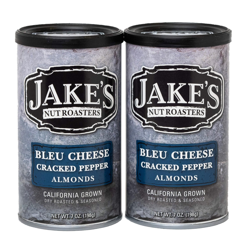 Jake's Nut Roasters lata frontal bleu cheese y pimienta, presentación atractiva