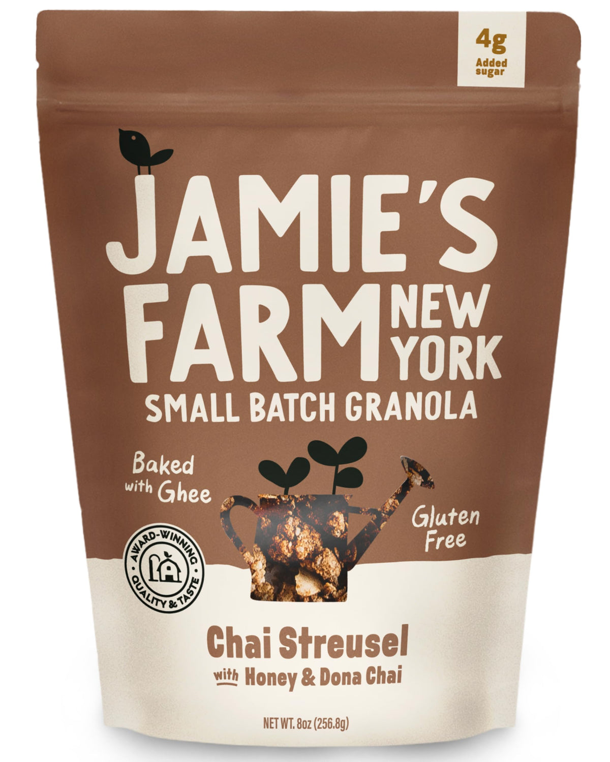 Jamie’s Farm paquete frontal mostrando diseño y peso, beneficio: reconocimiento de calidad