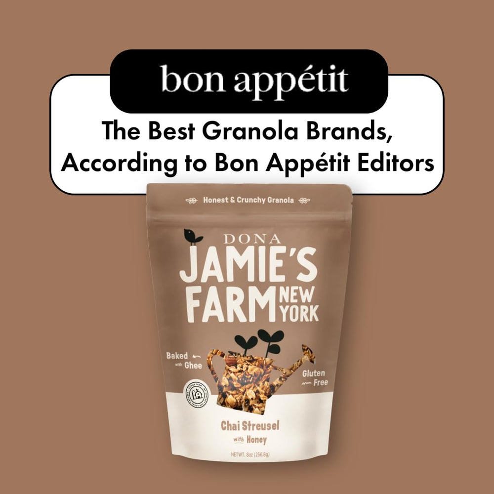 Jamie’s Farm granola como topping sobre yogur, beneficio: añade crujiente y sabor especiado
