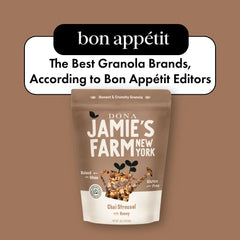 Jamie’s Farm granola como topping sobre yogur, beneficio: añade crujiente y sabor especiado
