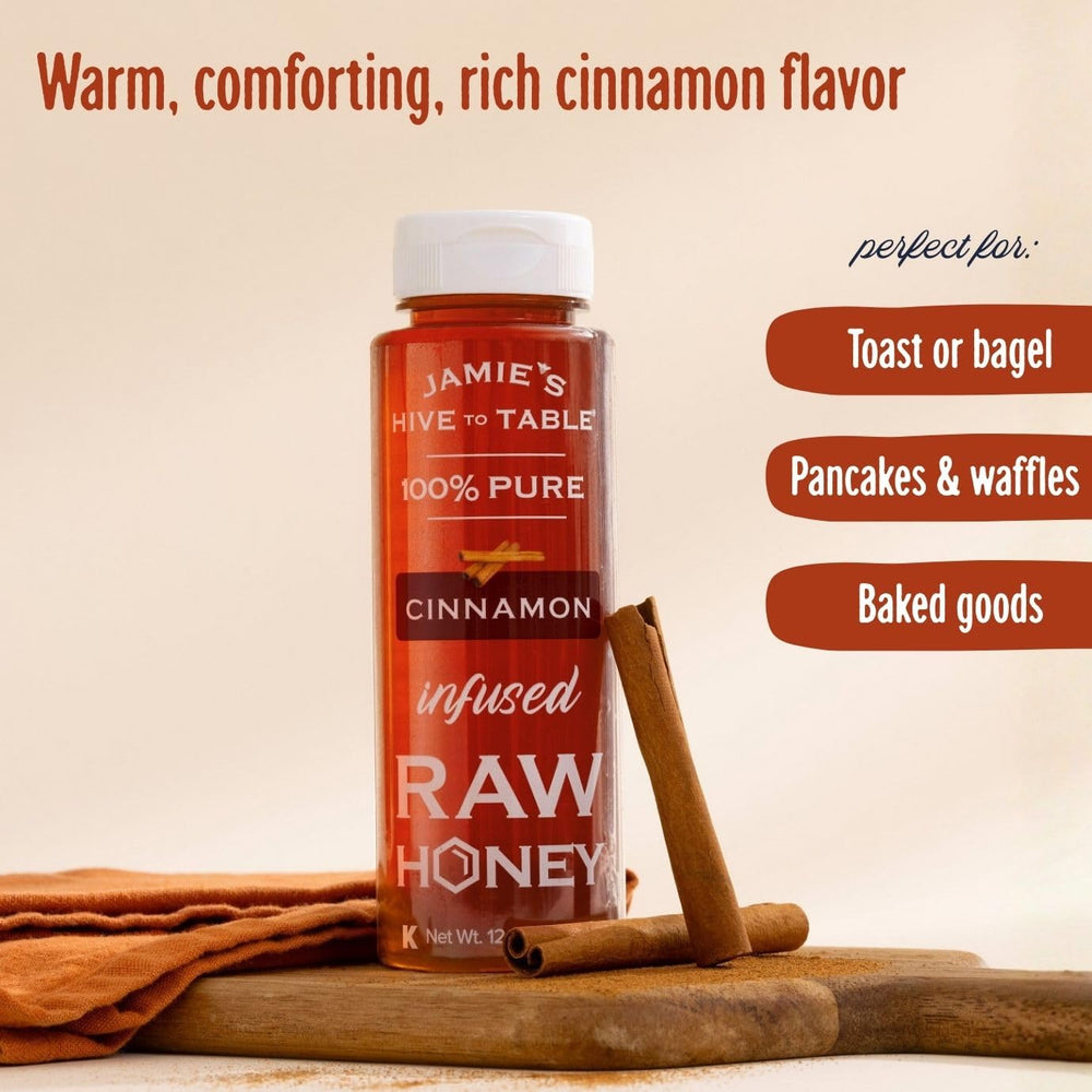 Jamie’s Hive to Table miel sabor canela sobre yogur añadiendo calidez y aroma