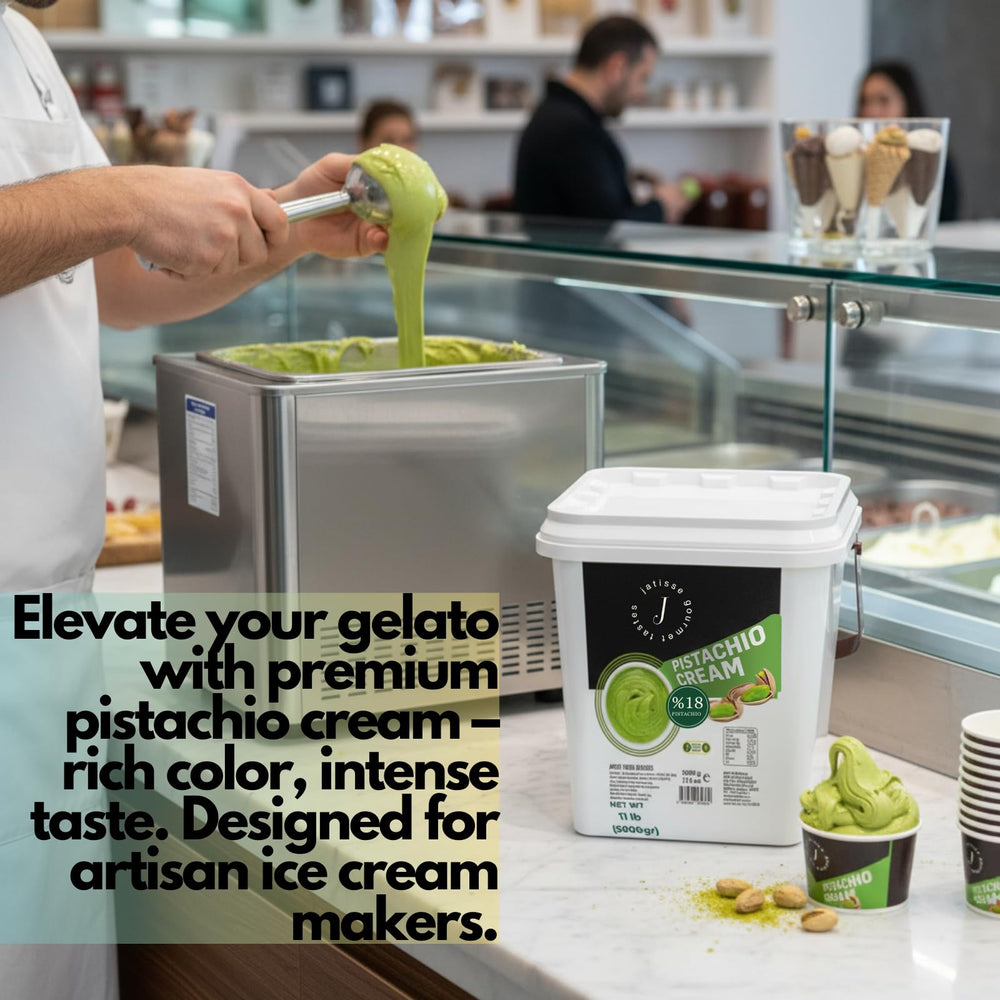 Jatisse etiqueta de la cubeta mostrando sin aceite de palma y calidad