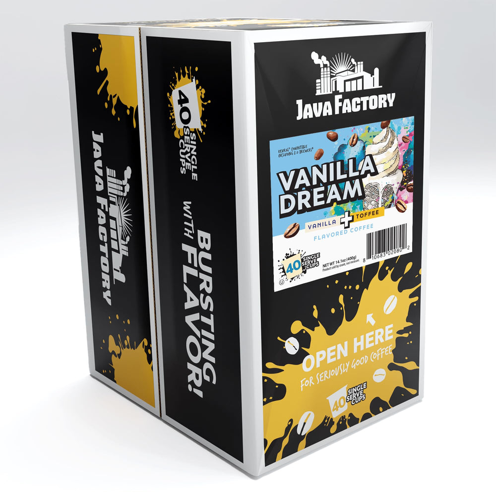 Java Factory cápsula detalle con enfoque en sello compatible K-Cup y facilidad