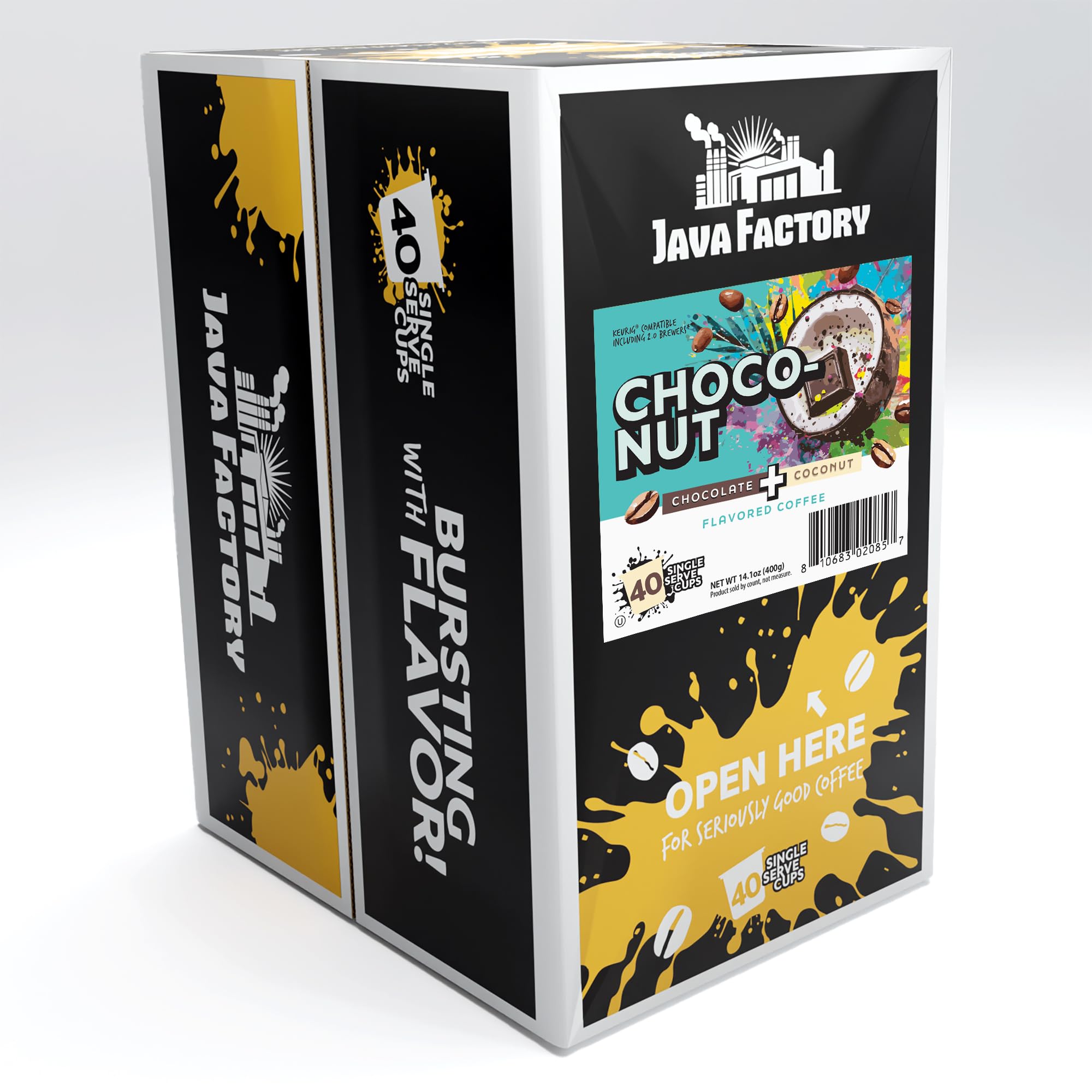 Java Factory cápsula primer plano que revela el sello y facil preparación
