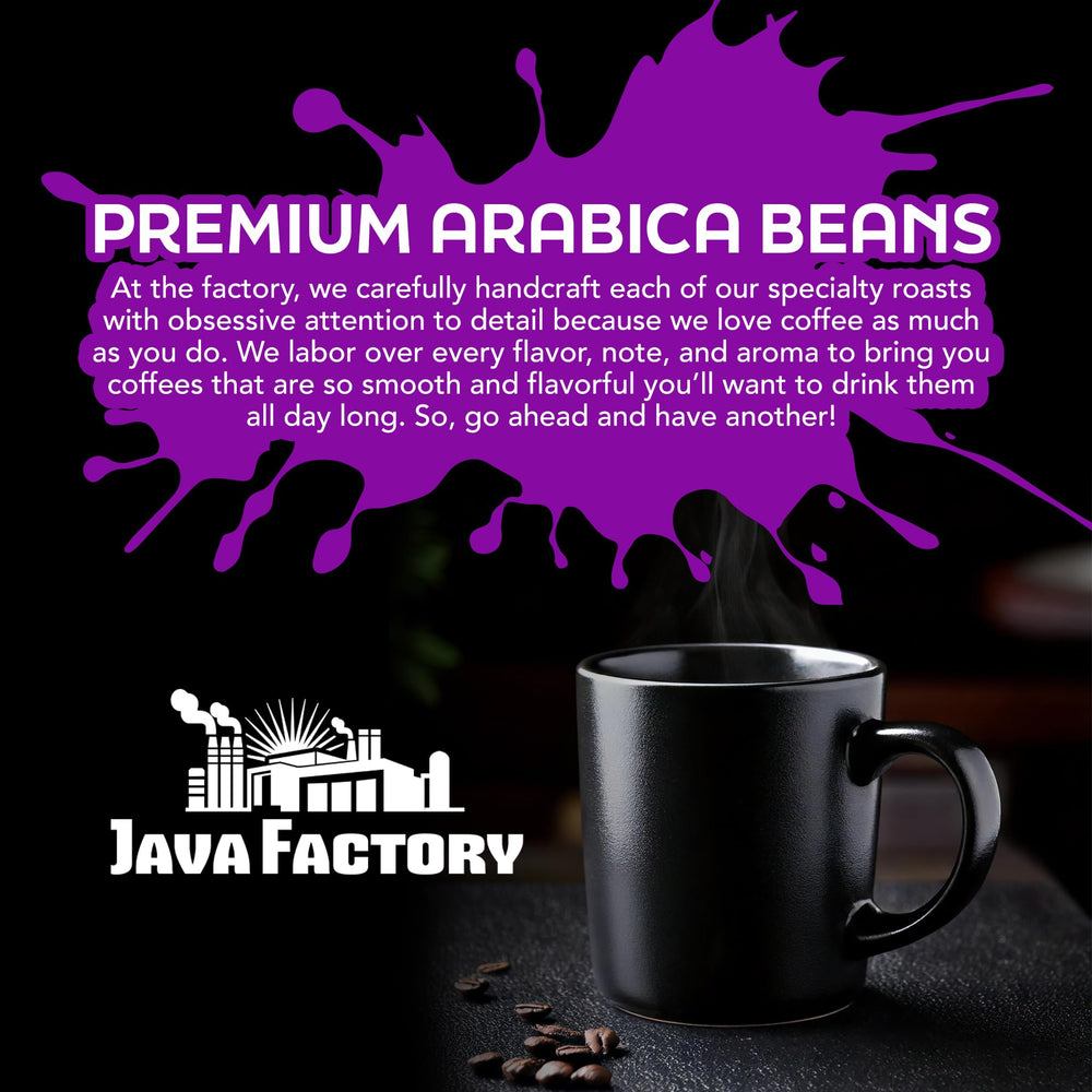 Java Factory varias cápsulas en bandeja subrayando disponibilidad para servicio rápido