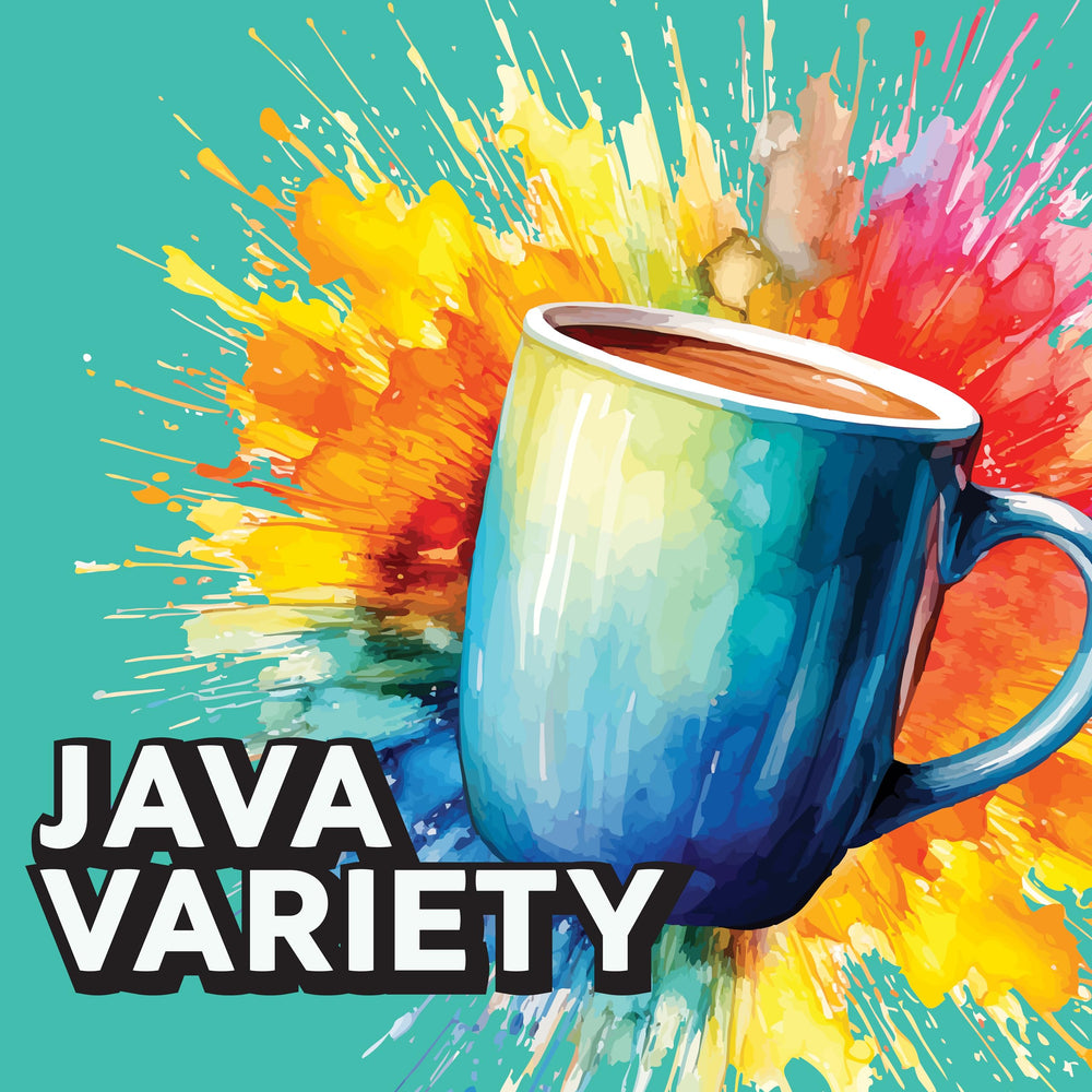 Java Factory cápsula junto a taza para comparar tamaño real