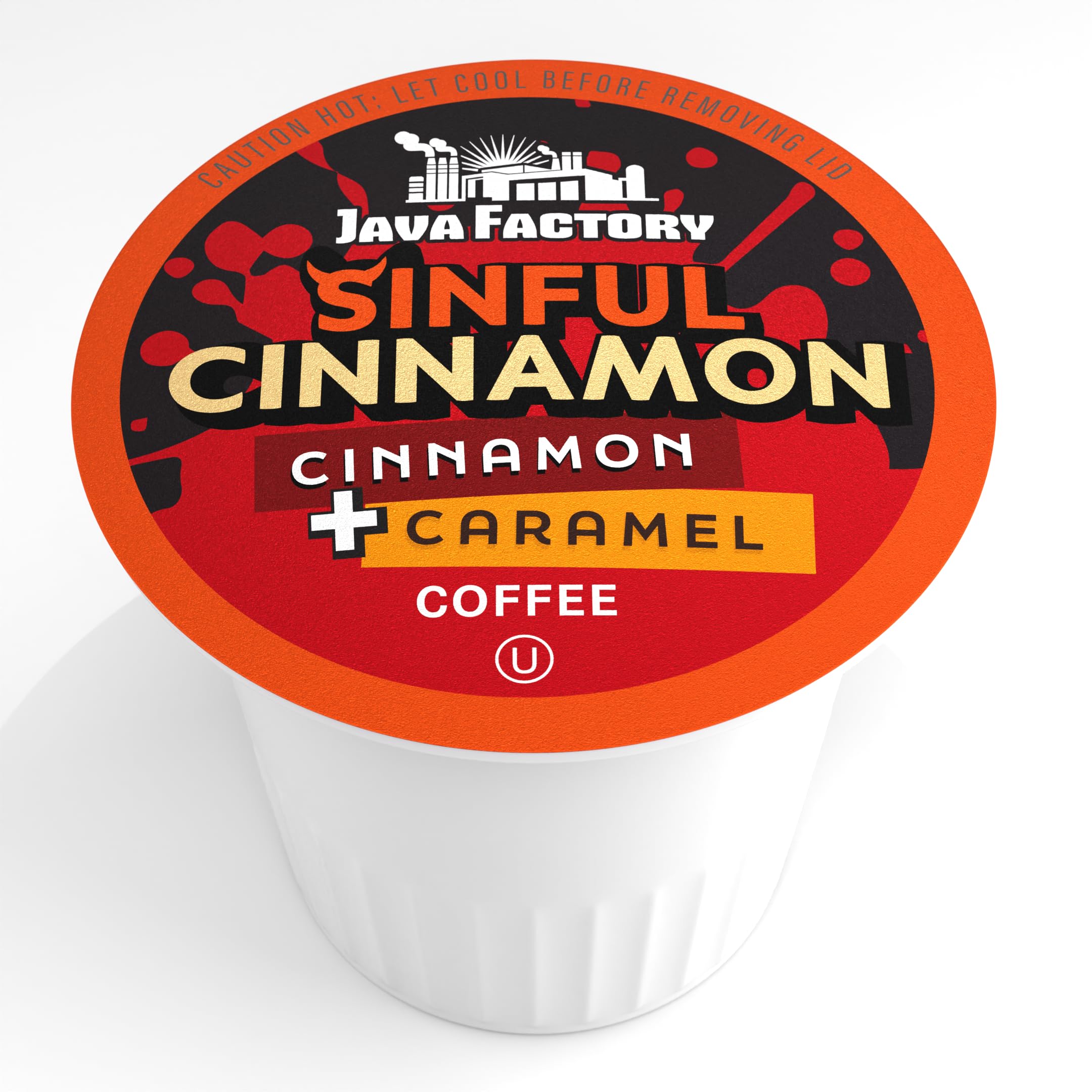 Java Factory taza con espuma y aroma que sugiere sabor a canela