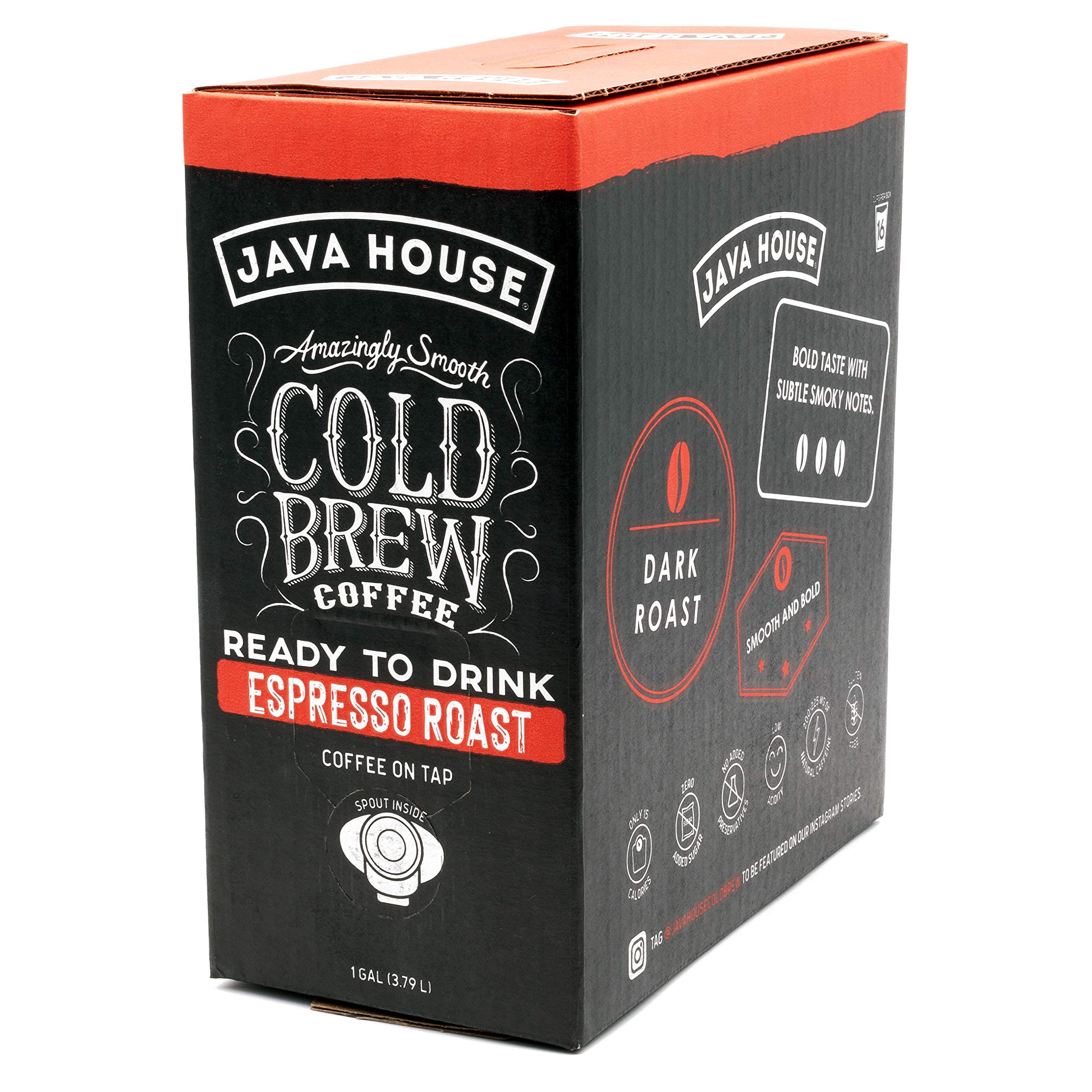 Java House botella junto a granos Arábica mostrando origen y calidad