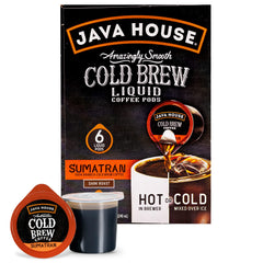Java House vista frontal del empaque que muestra pods y beneficios de sabor