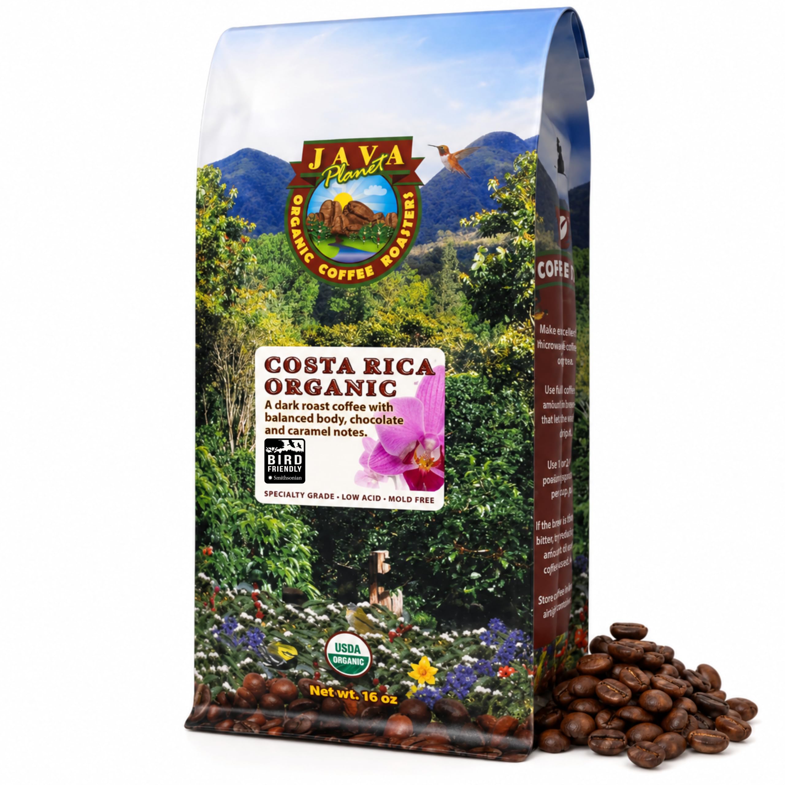 Java Planet empaque frontal mostrando sello orgánico y beneficio de pureza