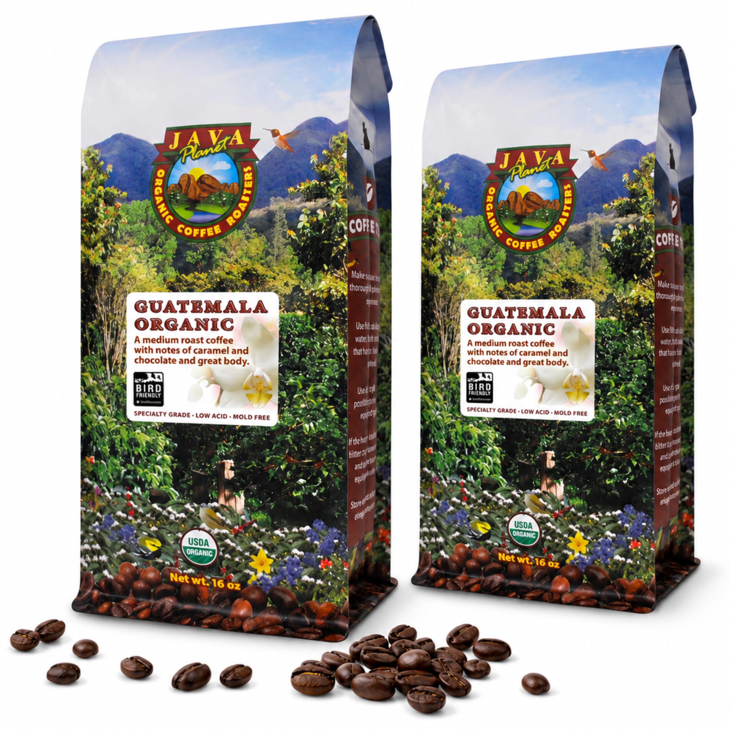 Java Planet empaque frontal mostrando sello orgánico y presentación de 32oz, confianza de origen